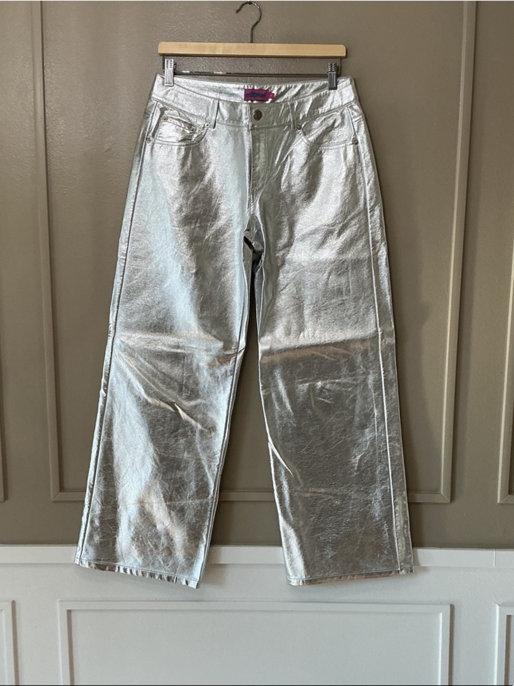Edikted Metallic Silver Wide-Leg Jeans